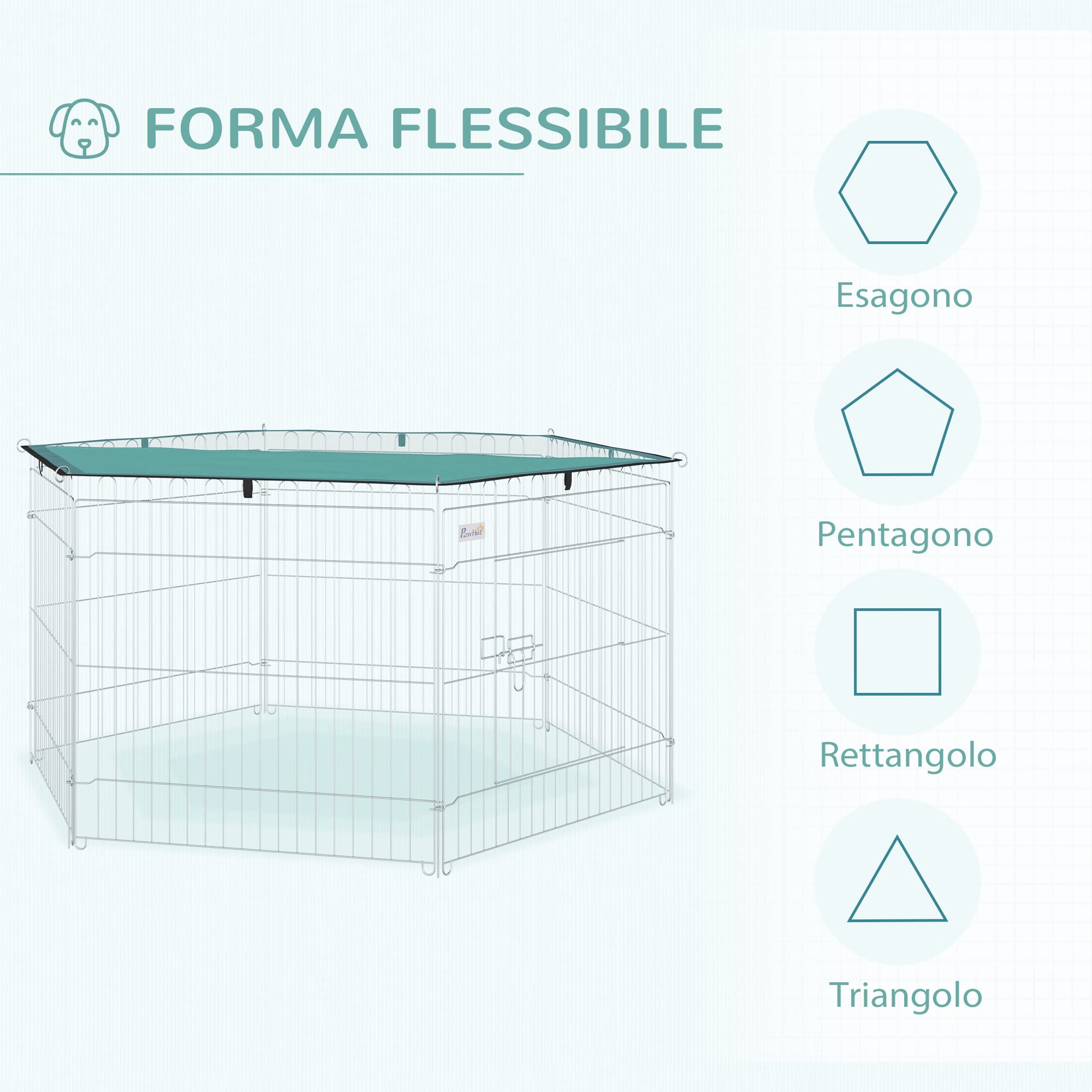 PawHut Recinto Pieghevole per Cani e Cuccioli in Filo Metallico (120cm x 60cm) con Copertura in Poliestere Impermeabile