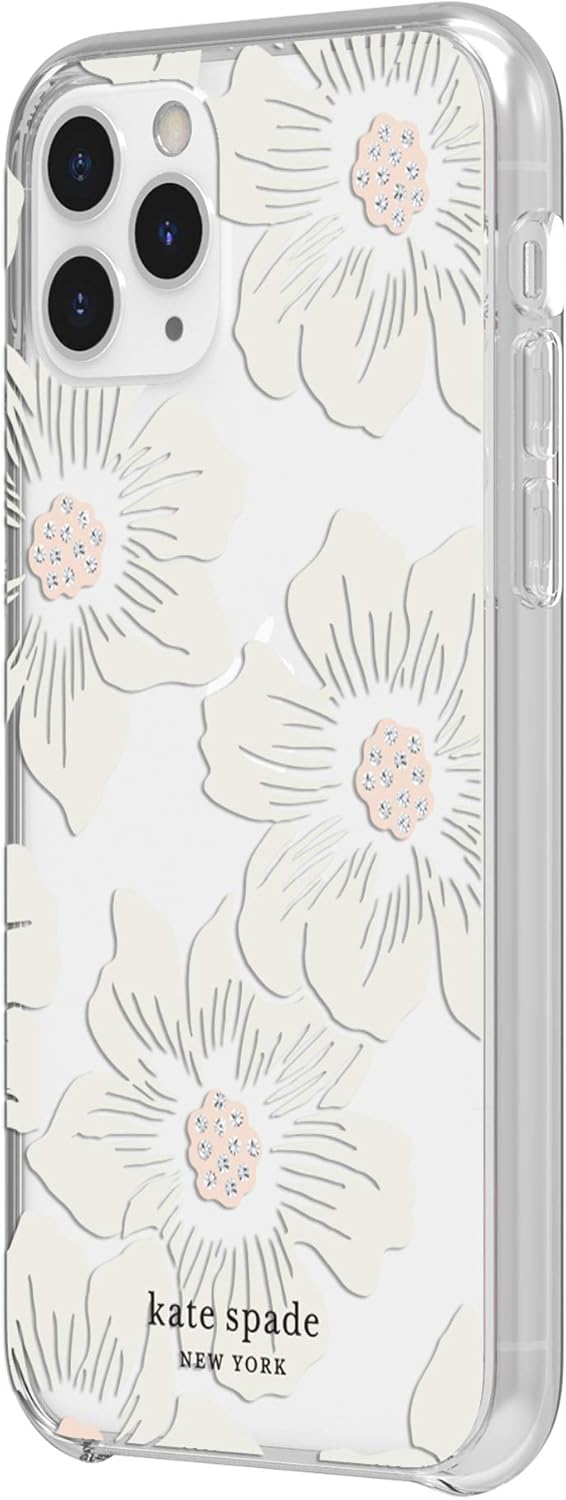 kate spade new york Protective Hardshell Case (1-PC Comold) for iPhone 11 Pro - Hollyhock Floral Clear/Cream with Stones, Hollyhock Floral Crystal Gems (KSIPH-130-HHCCS)