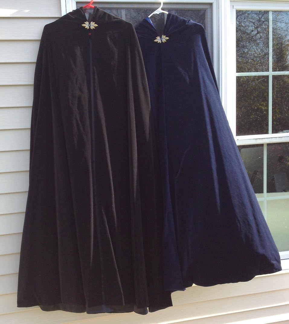 Midnight Blue Velvet Hooded Long Cloak with Satin Lining, In Stock in Size Lg - Made in USA