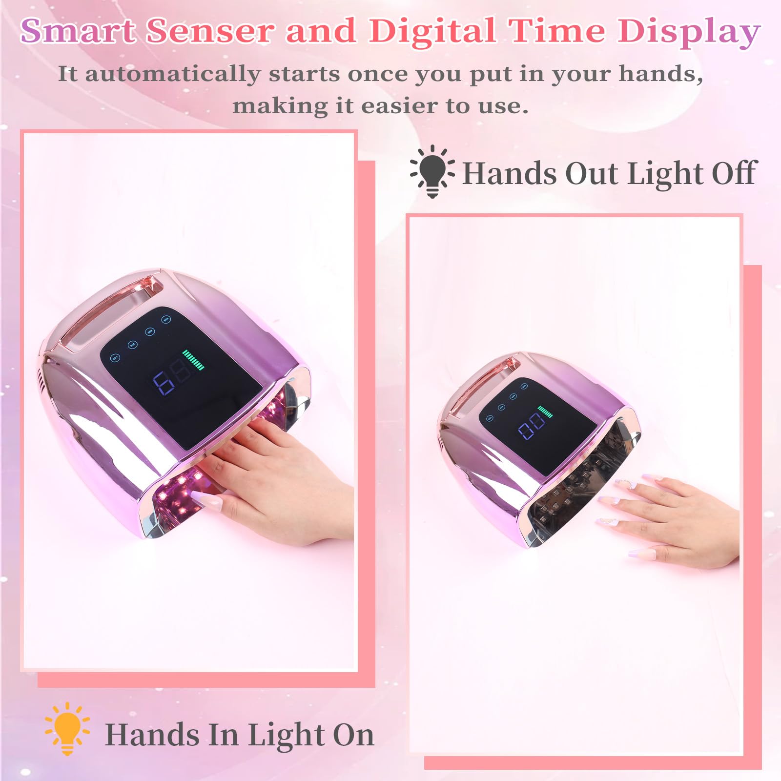 Lámpara de uñas LED UV recargable de 96 W, luz UV inalámbrica portátil para uñas con pantalla LCD, sensor automático, 4 ajustes de temporizador y secador de uñas con sensor inteligente, luz