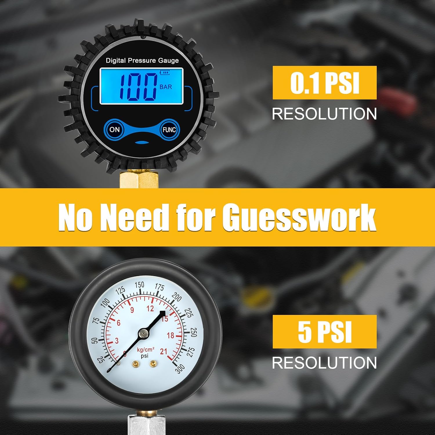 BETOOLL Digital Fuel Pressure Tester Kit - Fuel Pressure Gauge 0-300 PSI with 9.49,7.89,6.30 Fuel Line Fittings Automotive Test Tool Kit