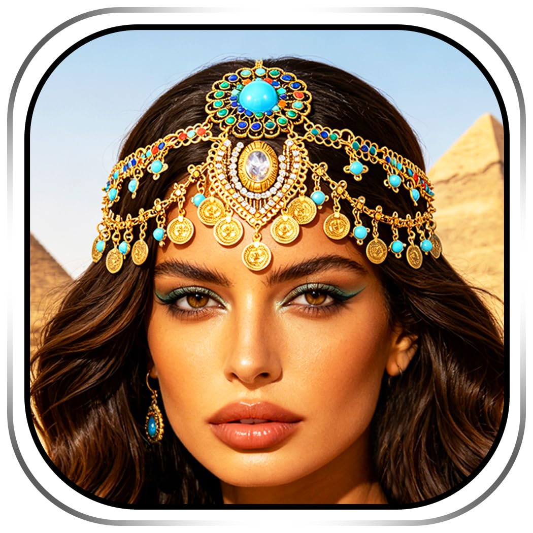 Urieo Egyptian Headpiece Gold Head Piece Turquoise Hair Jewelry for Women
