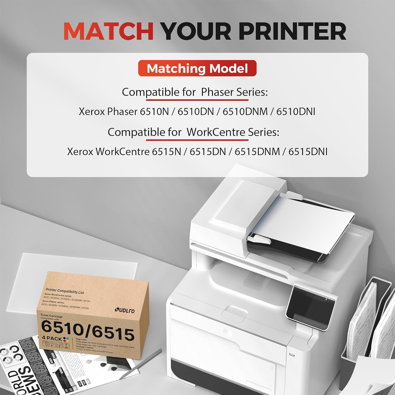 Workcentre 6515 Toner Phaser 6510 Toner Replacement for Xerox Workcentre 6515 Toner Phaser 6510 Toner Cartridge Compatible with Xerox Phaser 6510dni 6510n Workcenter 6515dni 6515dn Printer | 4 Pack