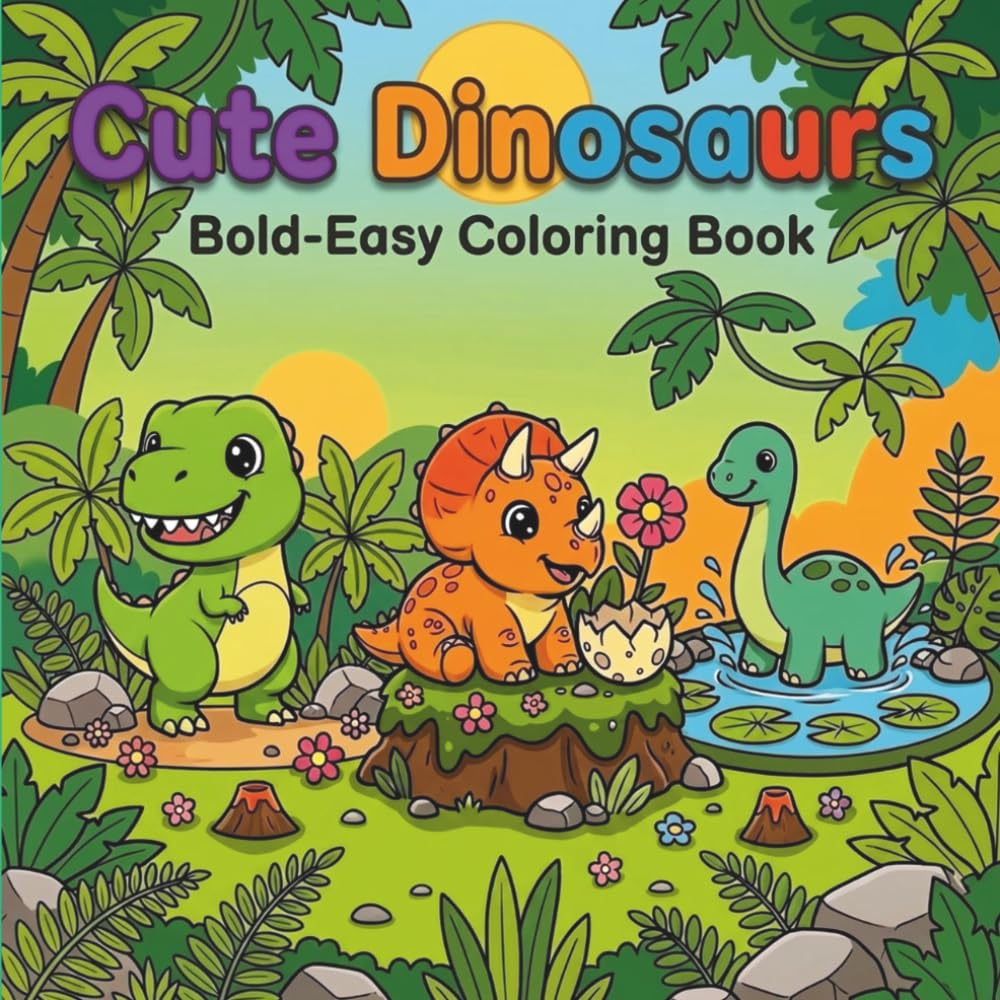 Cute Dinosaurs: Bold-Easy Coloring Book for Kids and Adults