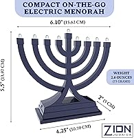 Vista 5 de Zion Judaica Menorá Mini de Hanukkah LED Operada con Batería o USB - Configuraciones de Luz Múltiples en Movimiento Hanukkiah para Decoraciones