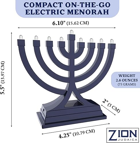 Miniatura 5 de Zion Judaica - Paquete de 2 menorás eléctricos compactos LED alimentados por USB, botón de Janucía, varios ajustes de luz, Hanukkah, funciona con