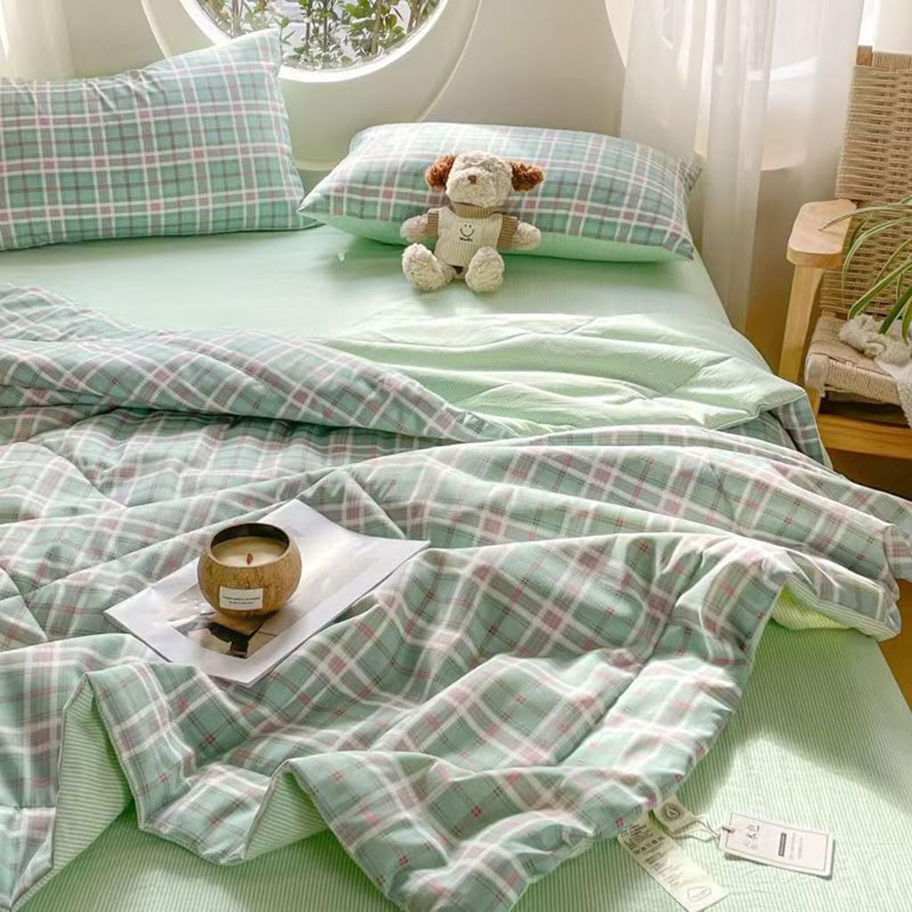 Bedspread Coverlets Patchwork Quilts Double/Set King Size Cotton Reversible Quilt,Lightweight and Breathable Super Soft Summer Quilt,Air Conditioning Quilt,Couch Blanket Bedding(L,150x200cm)