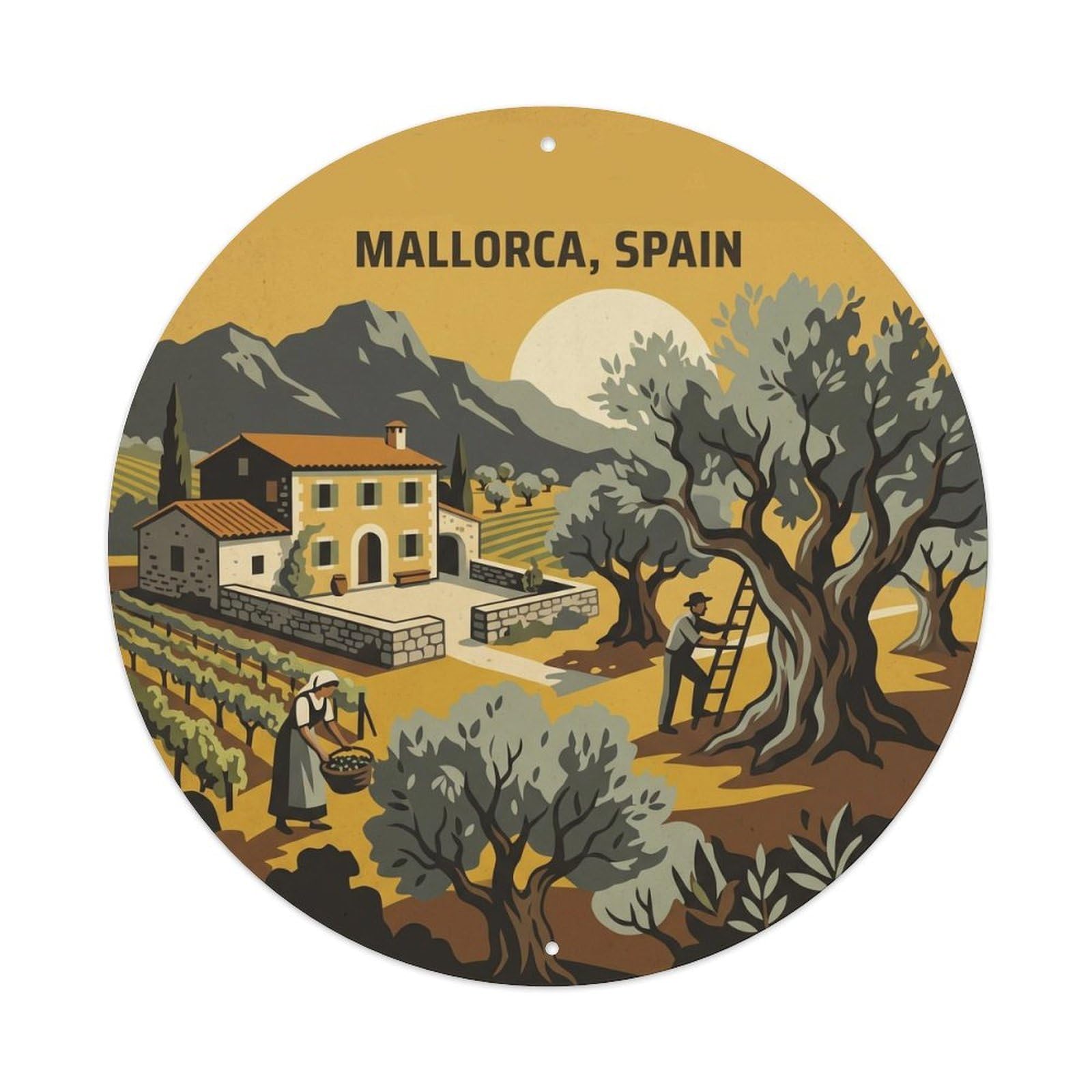 Olyhtr 8X8inch Classic Style Traditional Farm Mallorca Mediterranean Countryside Metal Tin Sign