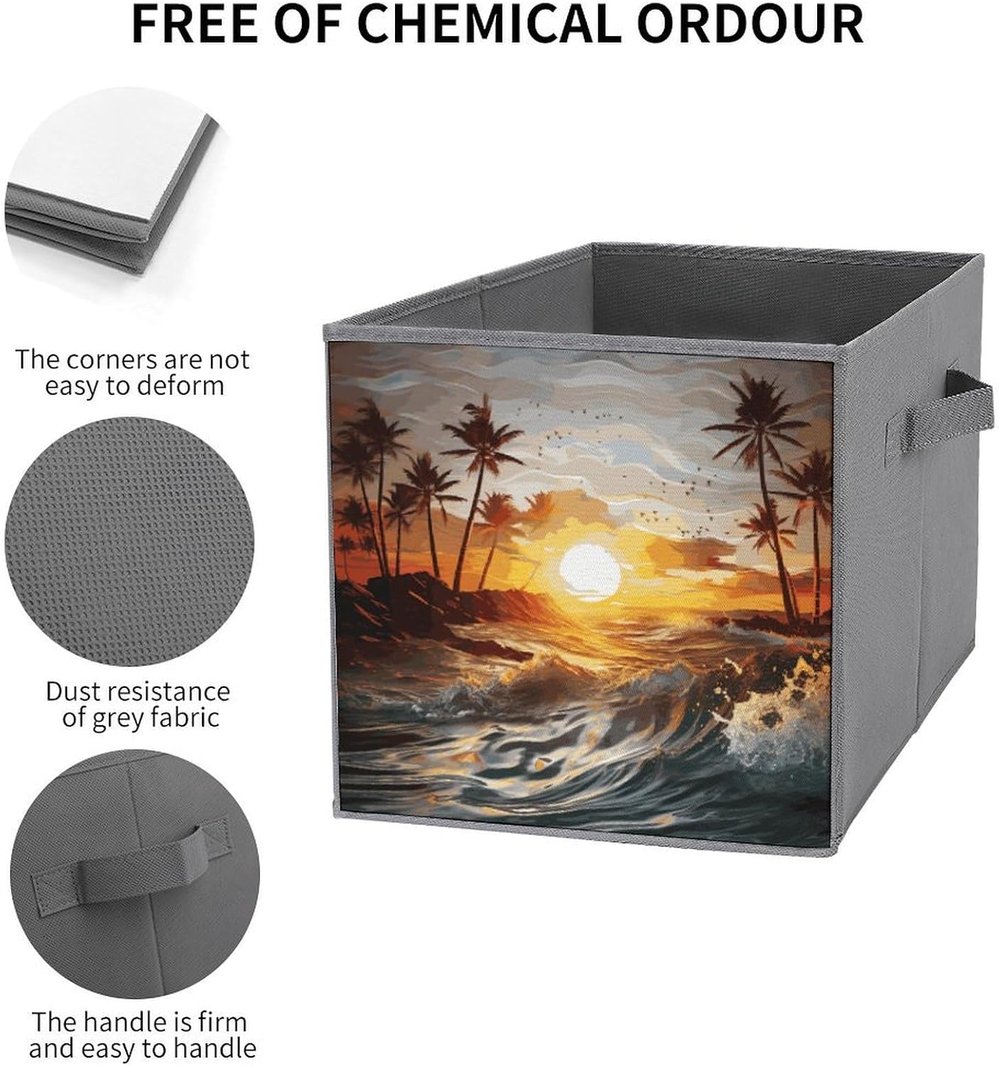 Palm Trees Ocean Waves Sunset Storage Cubes Set of 6 Storage Bins with Handles Collapsible Storage Basket Fabric Storage Box for Shelves Large Closet Shelf Organizer for Organization 11 Inch