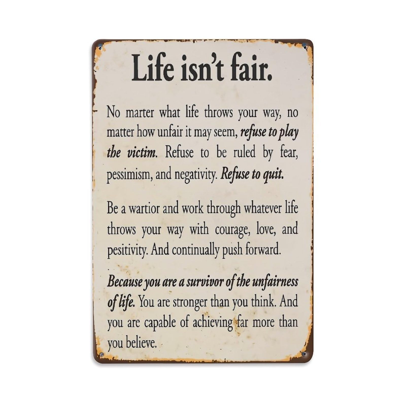 Jdfenggu Vintage Life Isnt Fair Motivational Quote Retro Metal Tin Sign, Metal Poster For Bar, Home, Man Cave, Kitchen, Laundry Room Art Decor 8X12 Inch