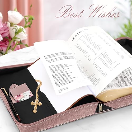 Miniatura 7 de FINPAC Funda grande clásica para la Biblia, de piel vegana, funda protectora de la Biblia con asa, regalo para hombres, mujeres, padre, madre,