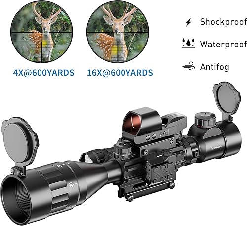 Miniatura 3 de Qande Alcance de rifle 4-16x50AO, reflejo iluminado rojoverde con vista láser verde, 4 retículas holográficas punto rojo para montaje en riel, 5