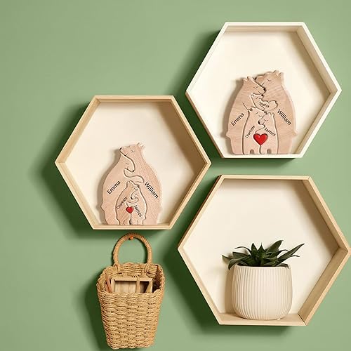 Miniatura 5 de Rompecabezas de oso de madera personalizado con 2 a 10 nombres de familia, regalos de rompecabezas de arte de madera personalizados, regalos