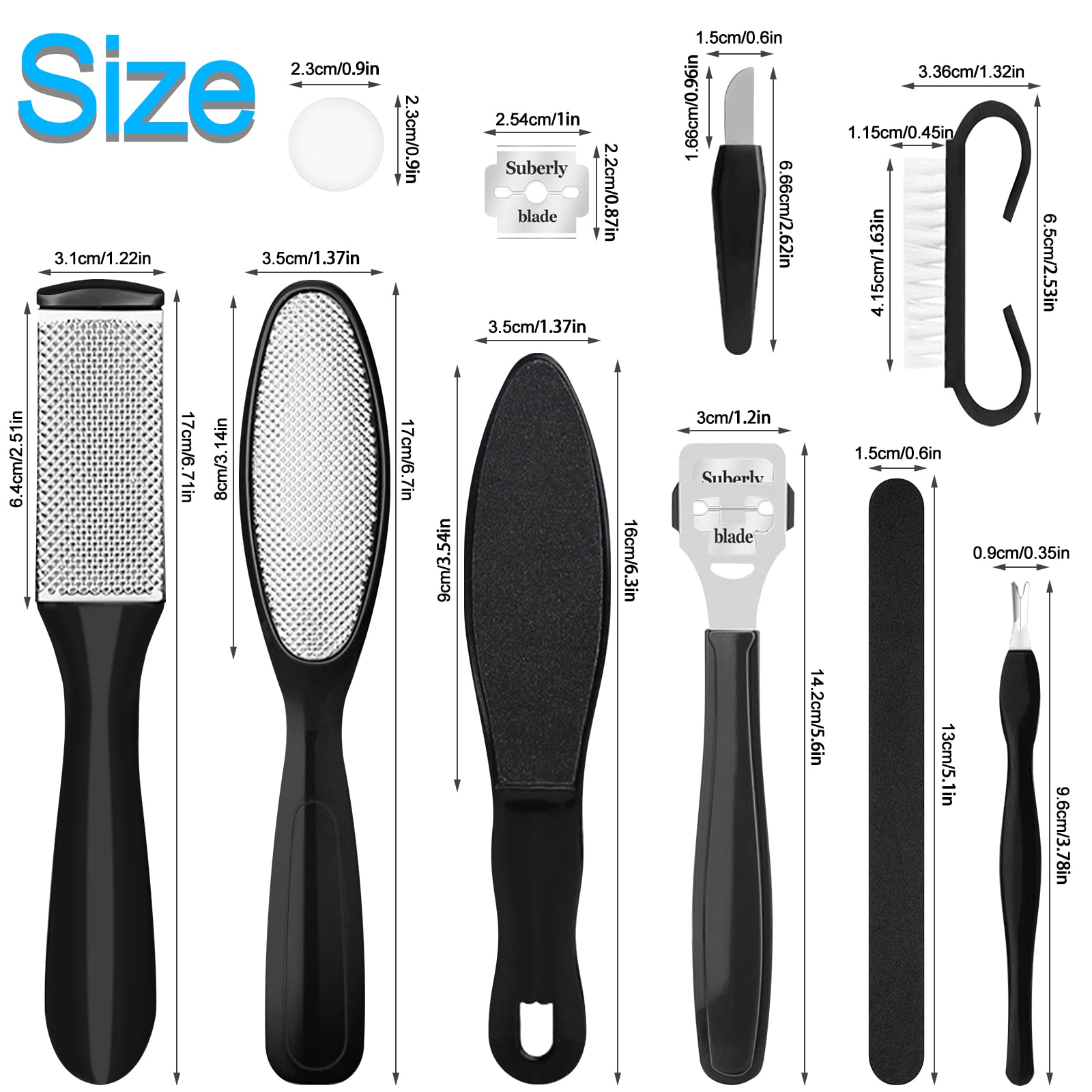 Sularpek Kit de Pedicura, 10 in 1 Lima Pies, Rasqueta para Pedicura, Kit de Pedicura para Removedor De Piel Dura y los callos, Cuidado De Los Pies