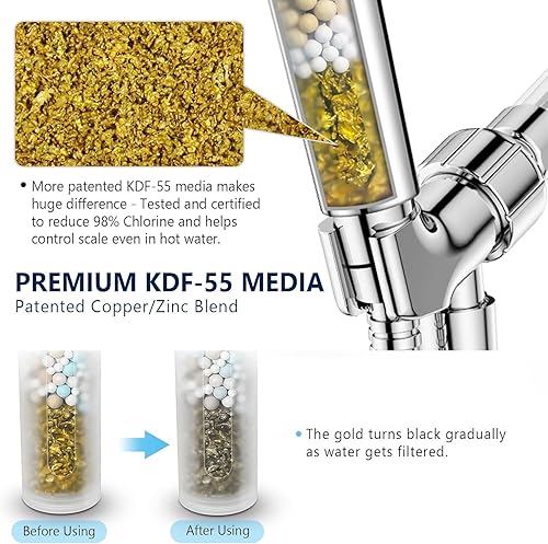 Miniatura 2 de Cabezal de ducha filtrado con mano, alta presión con filtro para agua dura, cabezal de ducha con filtro KDF mejorado con manguera y soporte