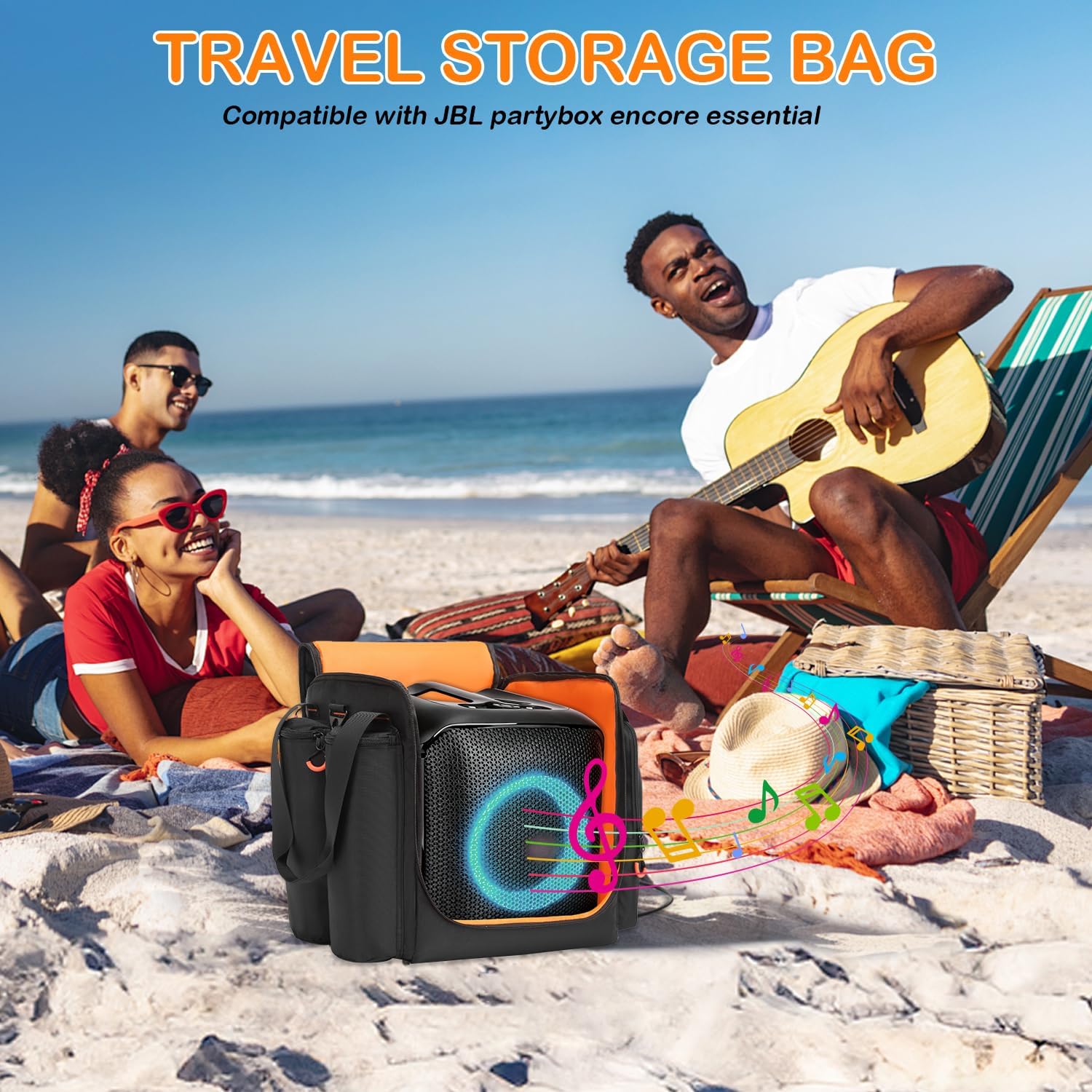 Travel Carrying Case for PartyBox Encore Essential/Essential 2, Portable PartyBox Case Encore 2 Case Speaker Bag with Strap & Organized Pockets for Microphones, Chargers, Cables & More