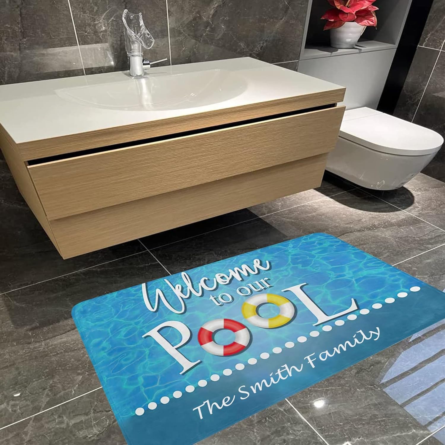 Summer Pool Doormat Welcome Mat Home Decorative Indoor Outdoor Floor Mat Rubber Non-Slip Welcome Mats 23.6X 15.7 Inch