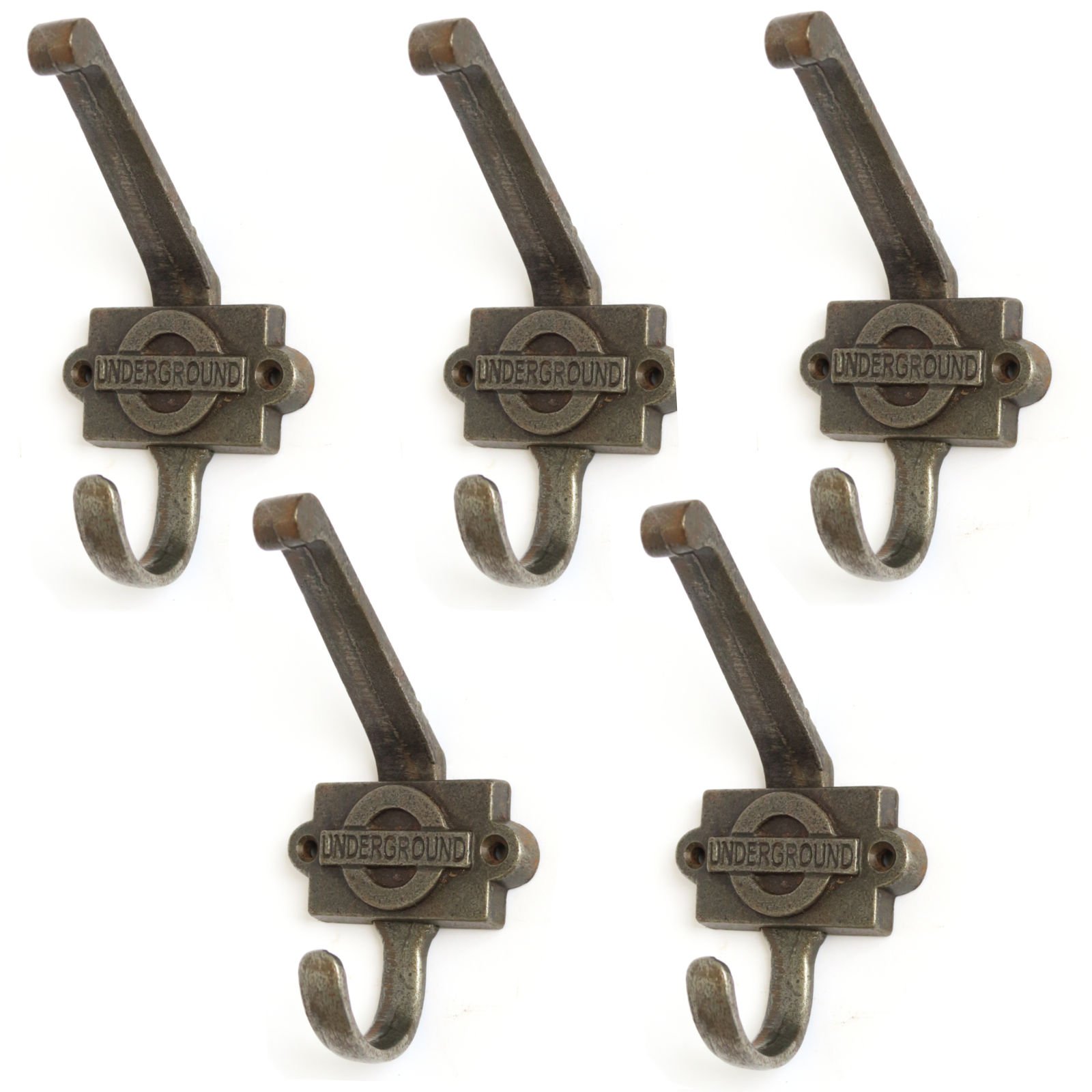 5 x Cast Iron London Underground Hat & Coat Hooks
