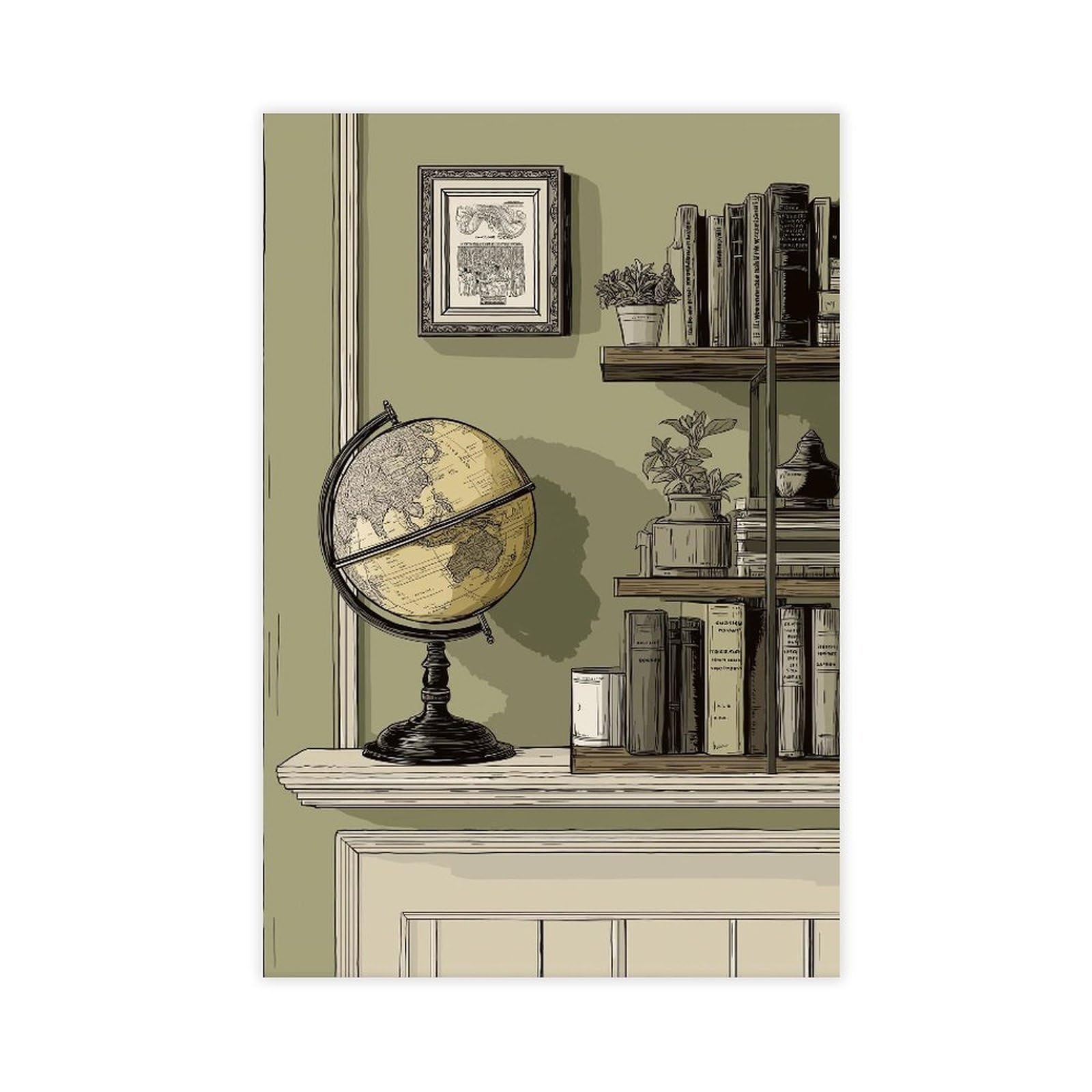 YWTJAX Vintage Globe Library Poster Canvas Poster for Dorm Room Decor Gift