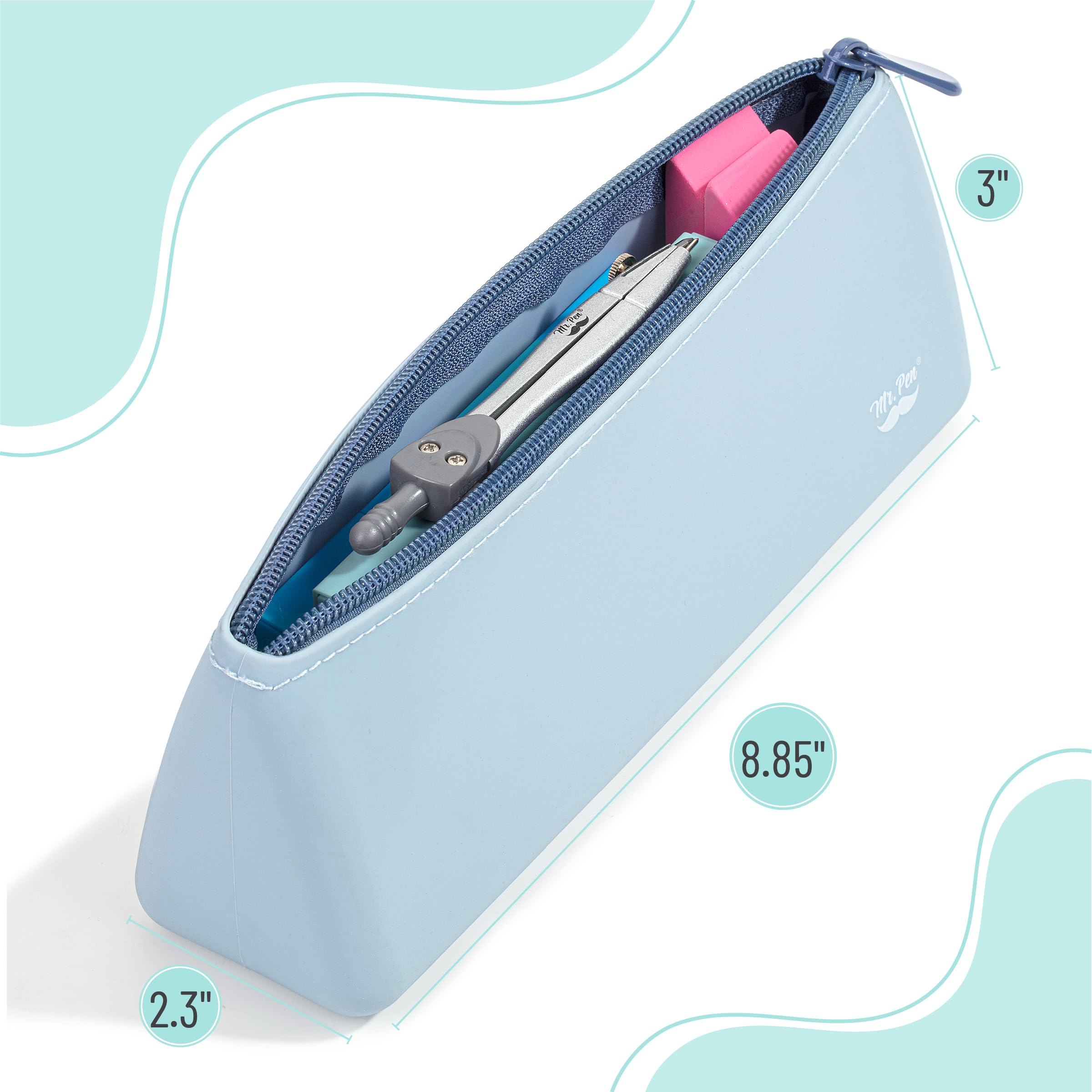 Mr. Pen- Silicone Pencil Case Pouch, Muted Blue, Aesthetic Triangular Design, Multipurpose, Aesthetic Pencil Case Small, Silicone Makeup Bag