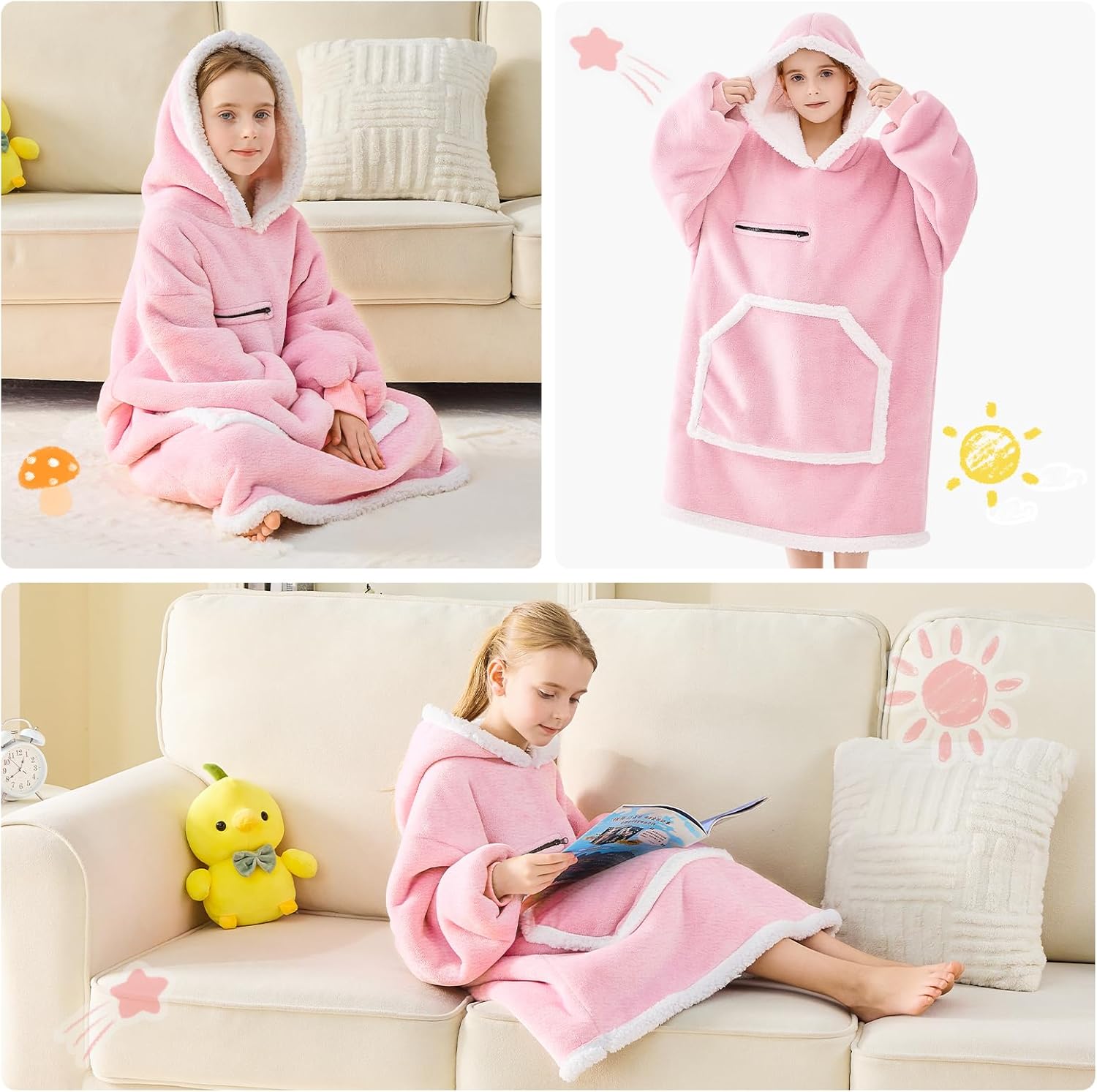 IFNOW Wearable Blanket Hoodie For Kids, Blanket Hoodie For Kids With Hood And Pockets, Girls Oversized Blankets Gift for Boys - Image 8