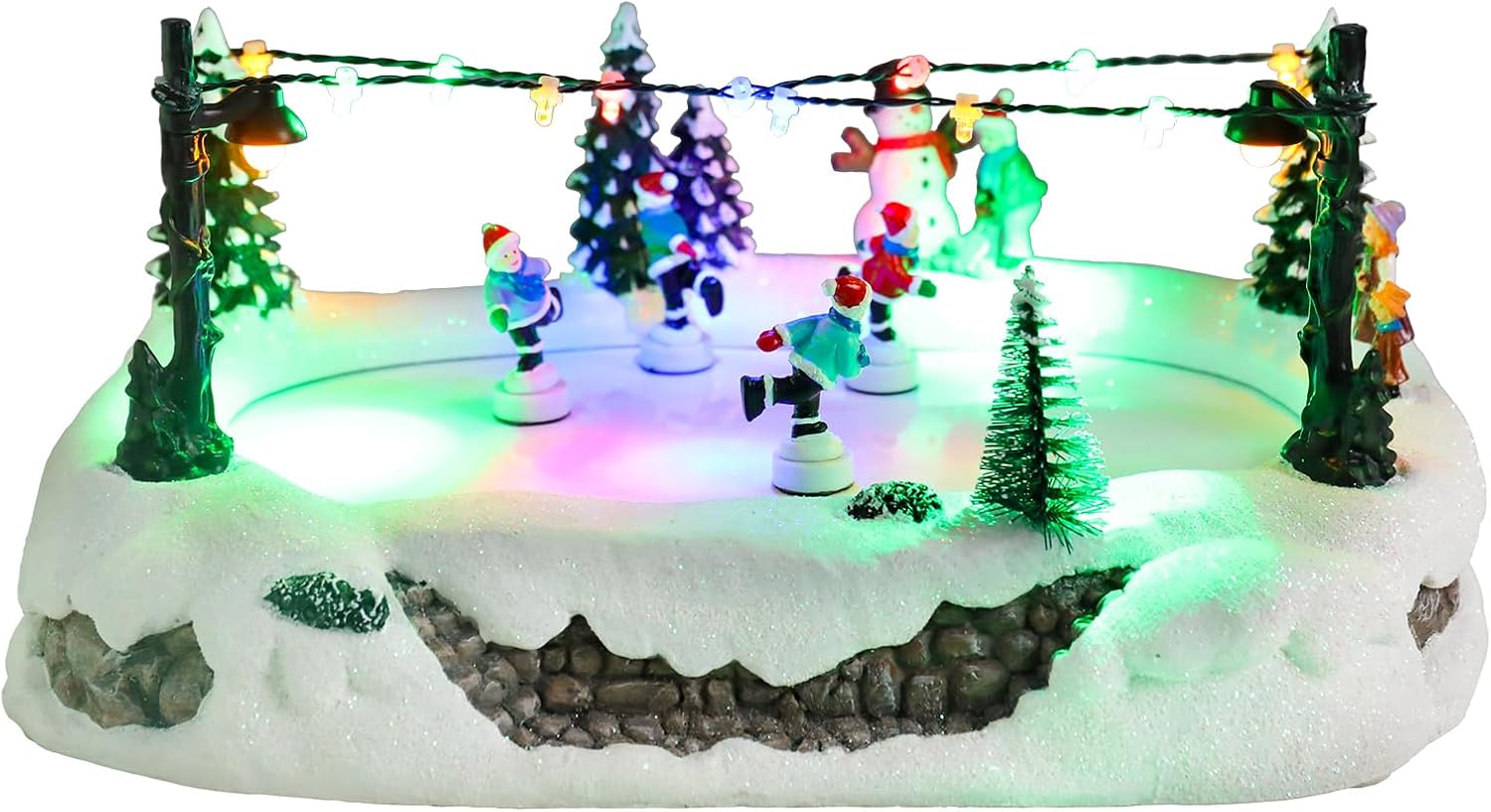 DREAM GARDEN Christmas Village House, Animated Skating Rink with Rotating People and Colorful Lights Musical Christmas Collectible Buildings for Home Table Holiday Display