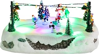 DREAM GARDEN Christmas Village House, Animated Skating Rink with Rotating People and Colorful Lights Musical Christmas Collectible Buildings for Home Table Holiday Display