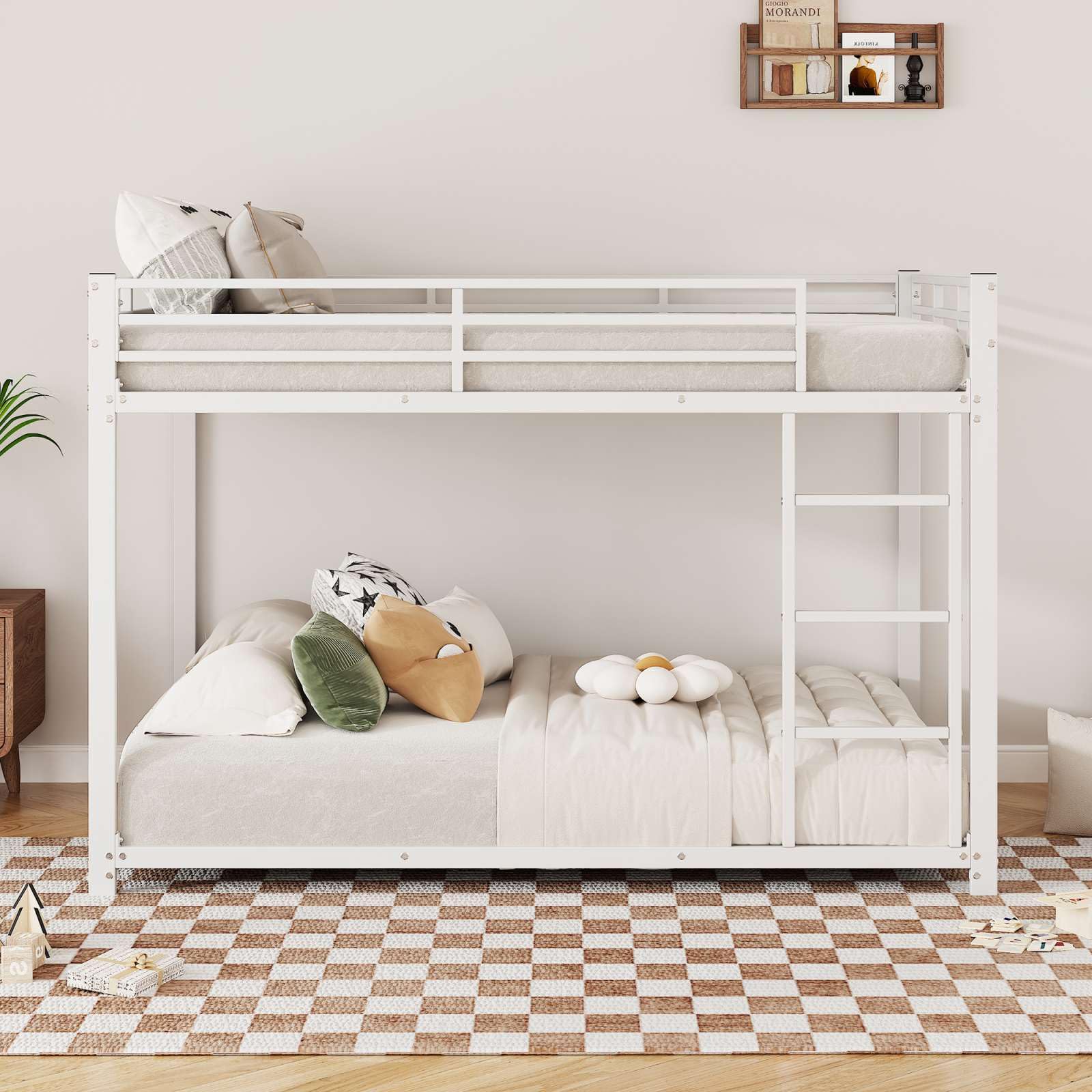 PUGSDRLY Lit Superposé en Fer 140x200cm, 2 Places pour Adolescent et Enfant, Cadre de Forme Classique (Blanc)