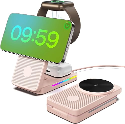 Miniatura 7 de Estación de carga inalámbrica para cargador Magsafe de Apple, soporte de cargador Magsafe 3 en 1 para iPhone 15 Pro Max141312, cargador plegable