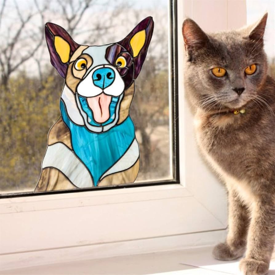 Amazon｜8個のステンドグラスの猫の窓のステッカー、覗く猫の