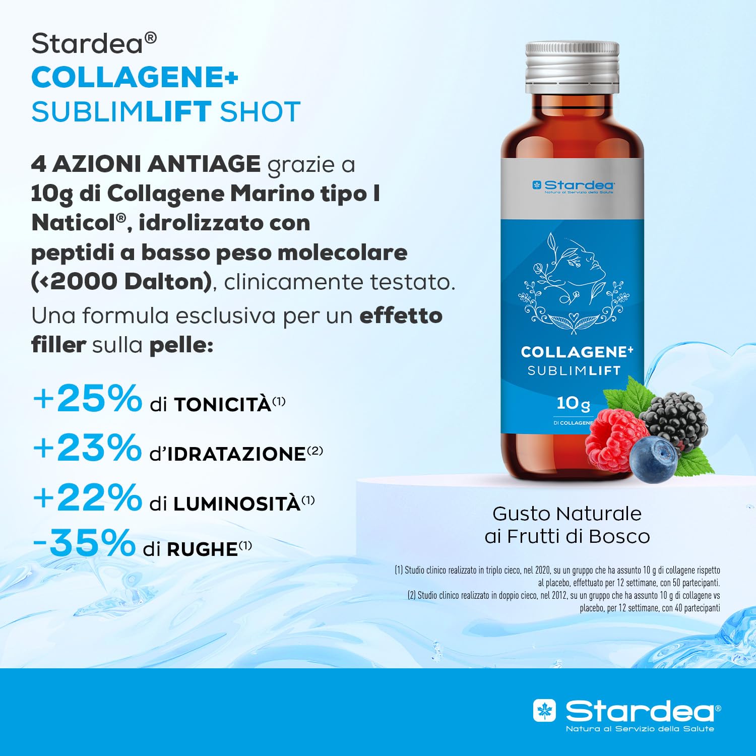 COLLAGENE MARINO E ACIDO IALURONICO | 10g COLLAGENE MARINO IDROLIZZATO CON ACIDO IALURONICO + VITAMINA C + BIOTINA + ZINCO | Collagene da Bere 10 FLACONI | STARDEA COLLAGENE+ SUBLIMLIFT SHOT