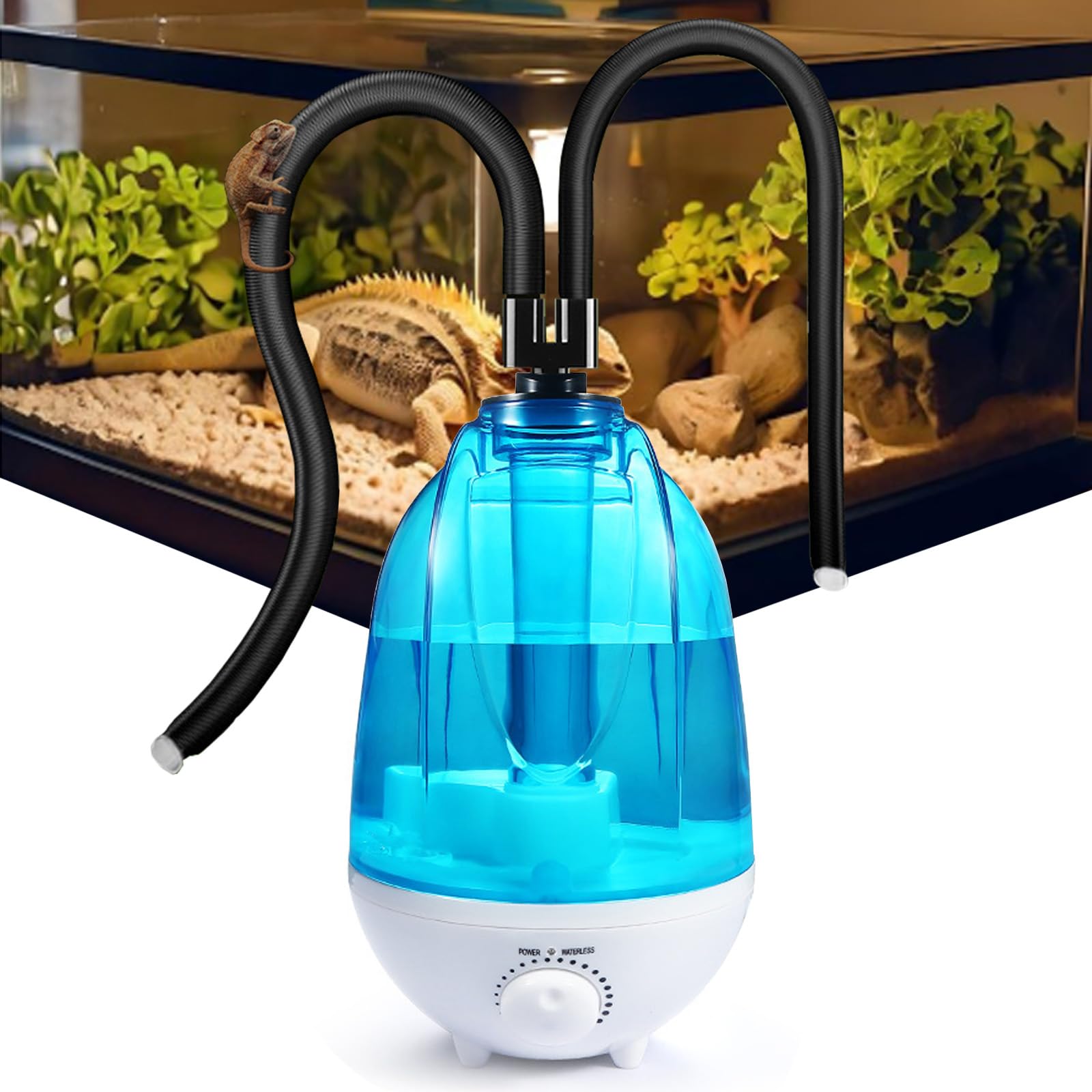 Humidificador para Reptiles Terrario, 4L Humidificador para Reptiles 300mL/h con Función Luz Nocturna de 7 Colores, Nebulizador para Terrario con Manguera Ajustable