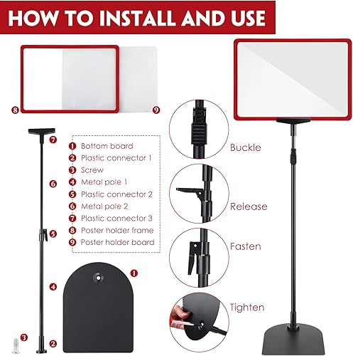Miniatura 4 de Paquete de 6 soportes de pedestal ajustables de 8.5 x 11 pulgadas, soporte de aluminio resistente para carteles verticales y horizontales, soporte