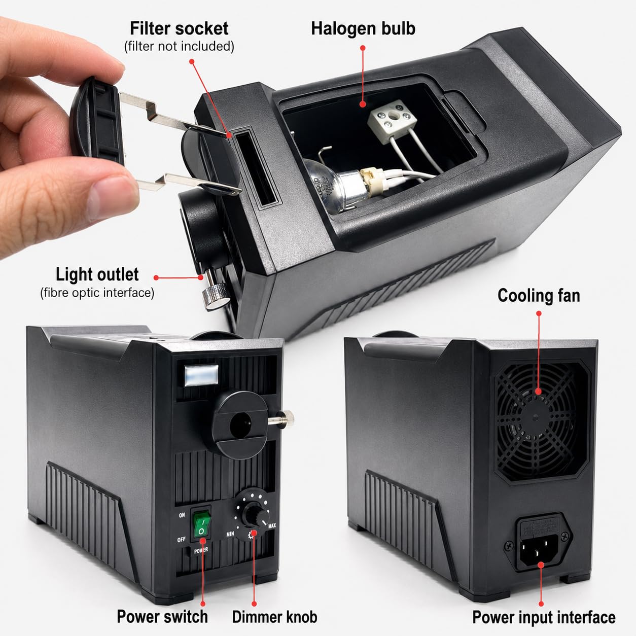Iluminador de microscopio de fibra óptica con doble fuente de luz LED de cuello de cisne, apertura ajustable y rango de longitud de onda de 570-900 nm