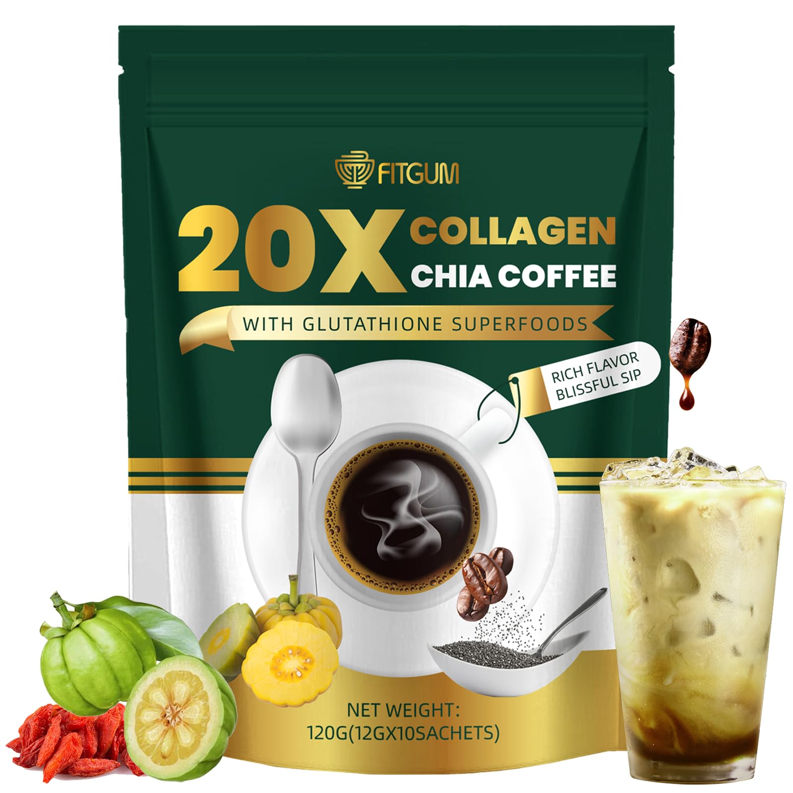 Fitgum 20X Collagen Chia 11 in 1 Shape Coffee Mix - 12g x 10pcs