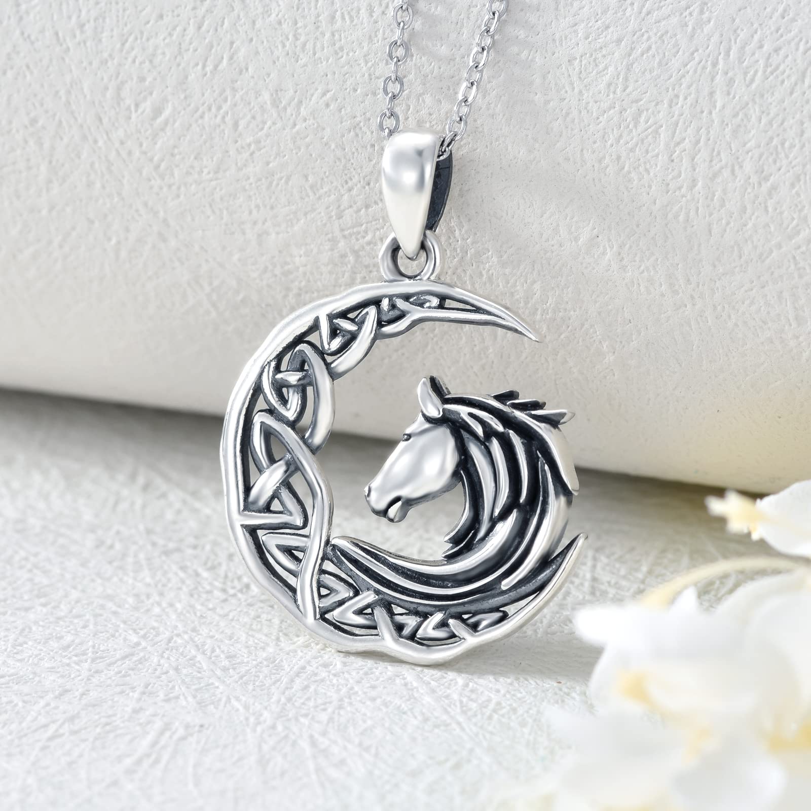 ONEFINITY Halskette mit keltischem Knoten, Sterlingsilber, Anhänger mit keltischem Pferd, Schmuck, Geschenke für Pferdeliebhaber