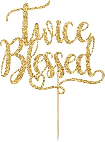 Miniatura 3 de Decoración para pasteles de dos veces bendecidos con purpurina dorada, decoración para pasteles de baby shower, decoración de fiesta de cumpleaños y