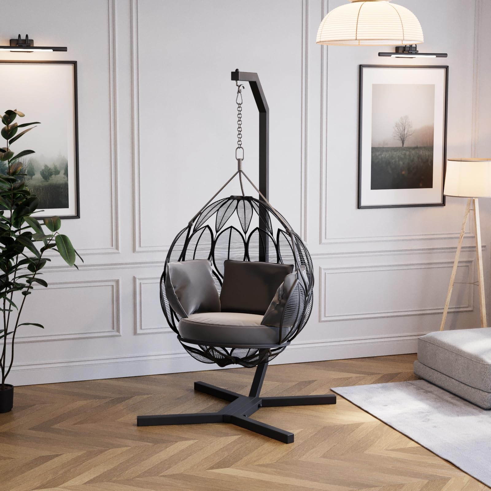 QLS Hängesessel Gestell 203 cm aus Stahl mit Haken bis 100 kg Schwarz | Robuste Stahlkonstruktion mit wetterfester Pulverbeschichtung, geeignet für Garten, Balkon, Terrasse und Innenbereich