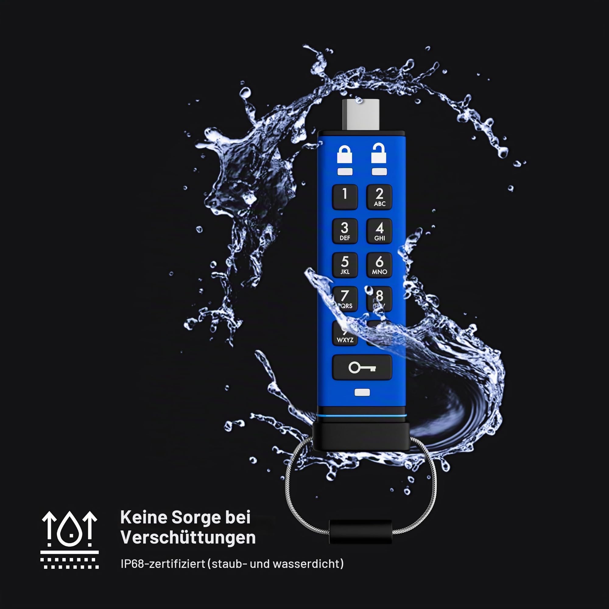 iStorage datAshur Pro+C 32 GB – Sicherer USB-Stick Typ C – FIPS 140-3 Level 3 Zertifiziert – geschützt durch PIN-Code – Adapter Typ C-A inklusive