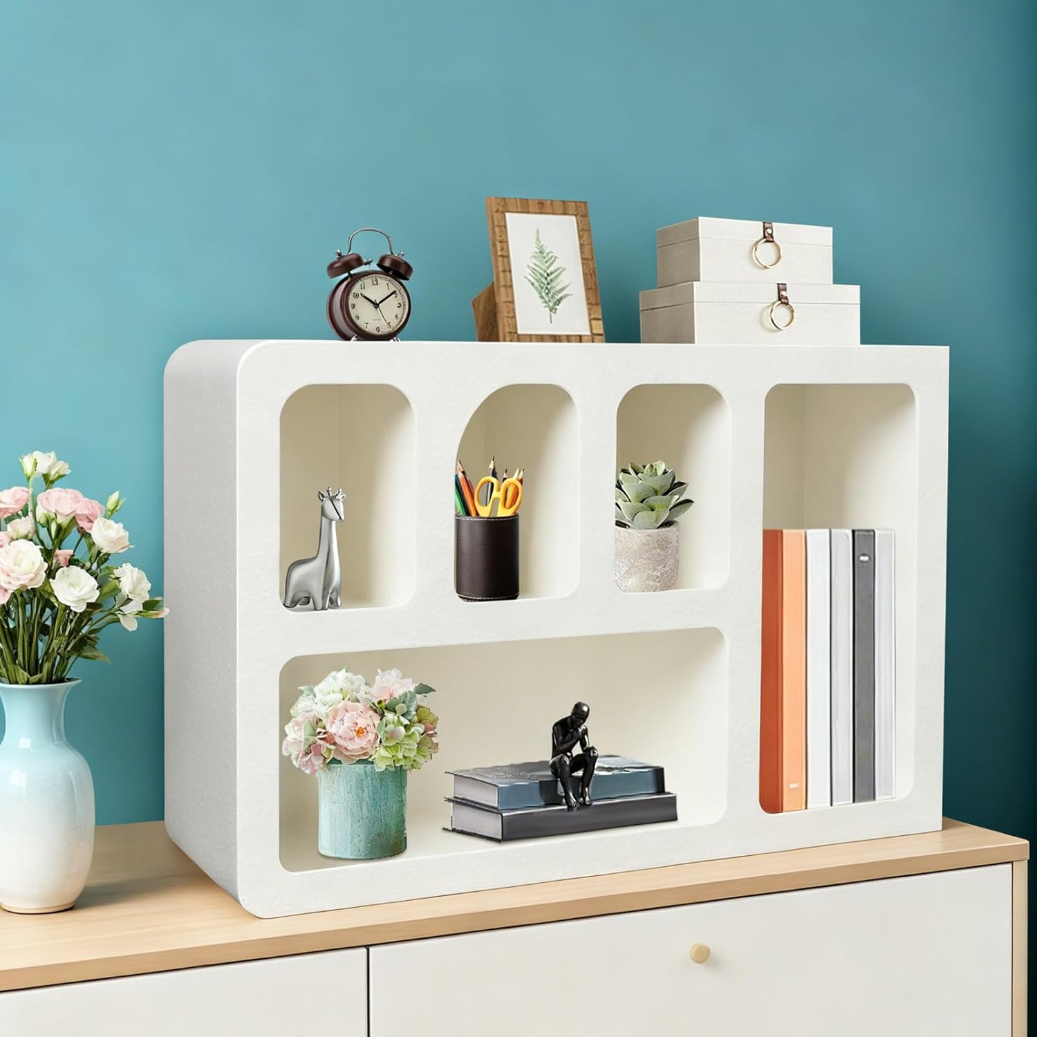 Modern Geometric Arched Wall Storage Cabinet Modern Wall Shelves for Wall Decor Floating Shelves Wall Mounted Storage Organizer for Bathroom Living Room Bedroom Fully Assembled