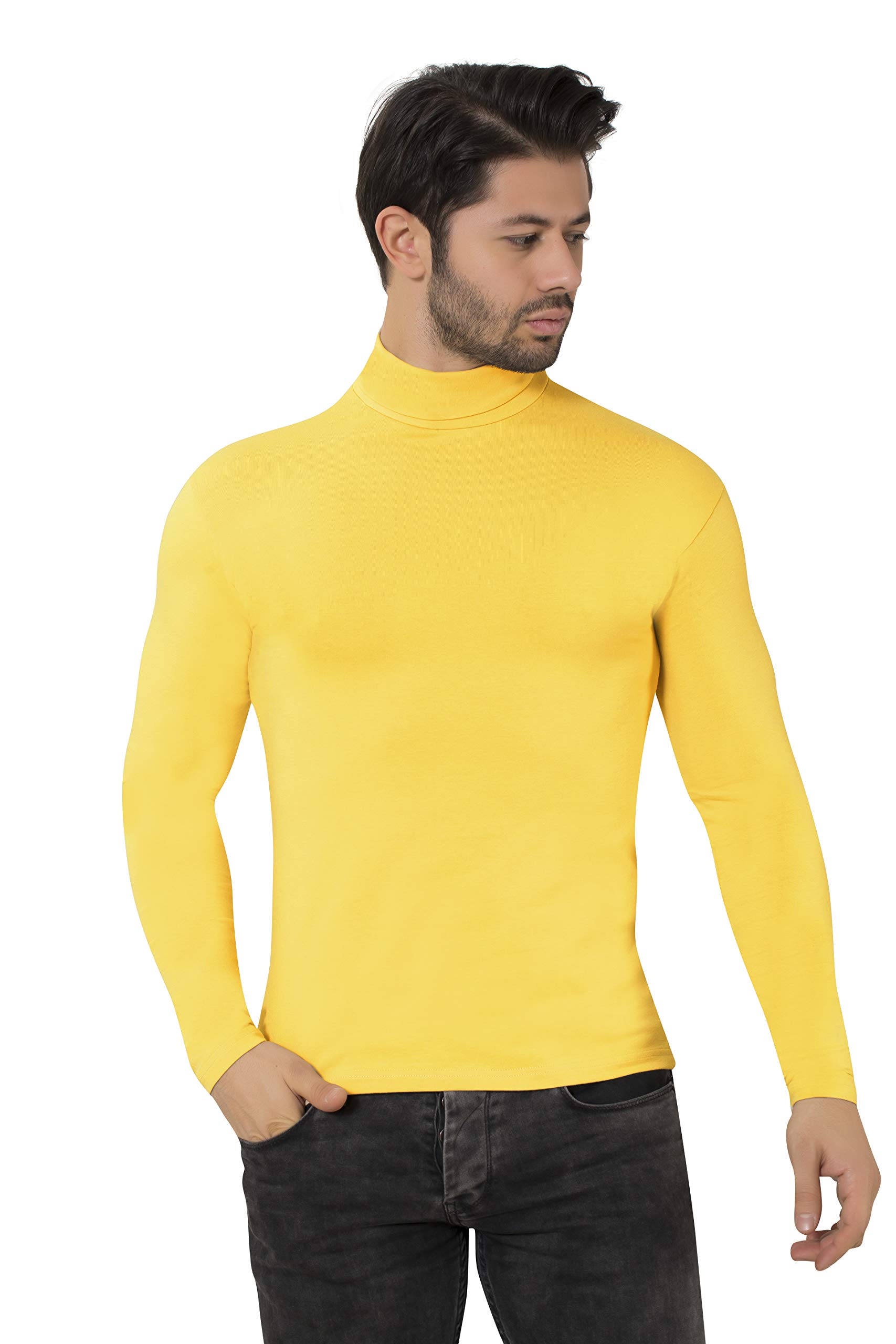 elegance1234 Men's ROLL Neck Tops Small Yellow
