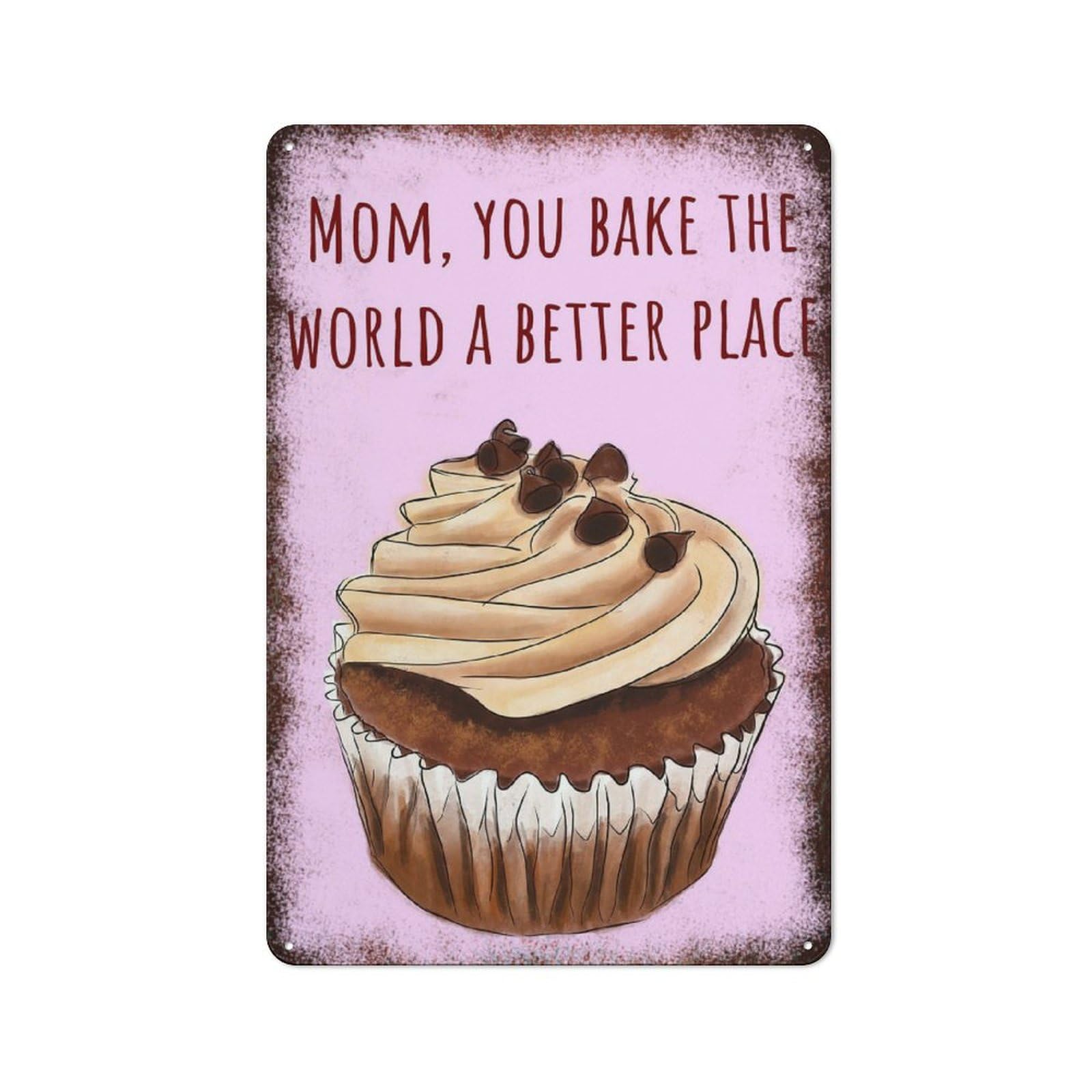 peiyeety Metal Tin Sign Cupcake With Mom Quote Pattern Vintage Rustic Wall Art Kitchen Bathroom Bedroom Living Room Cafe Farmhouse Entryway Office Garage Home Bar Laundry Room Porch Patio 6x8 Inch