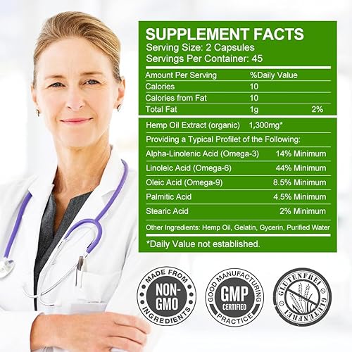 Miniatura 2 de Paquete de 2 cápsulas de aceite de cáñamo de alta potencia, 180 cápsulas blandas vegetarianas, 60,000 de fuerza máxima, apoyo del sistema