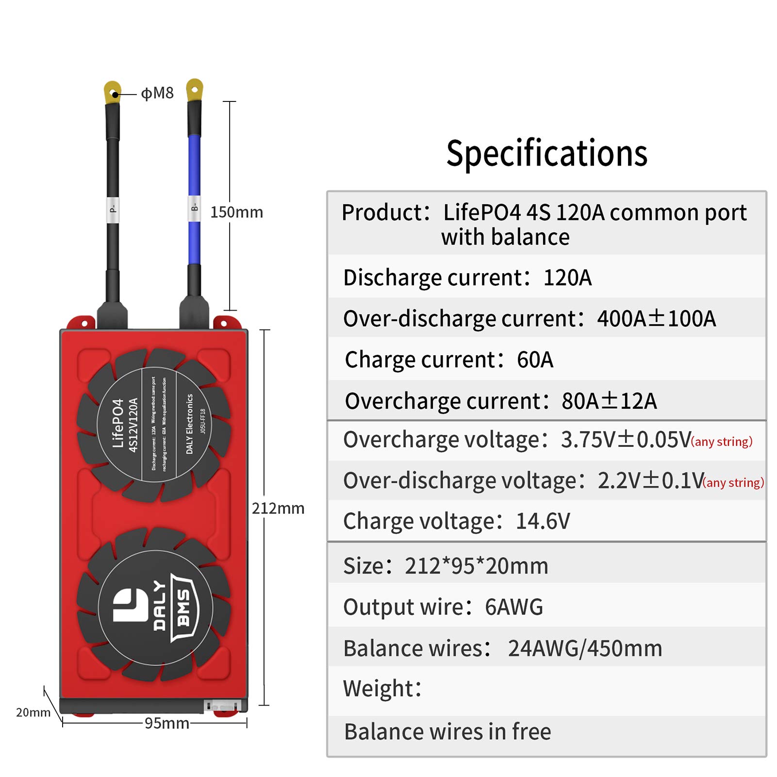 DALY BMS LiFePo4 4S 12V 120A PCB Scheda di Protezione con Porta Comune e Sonda Sensore per Batteria Al Litio nominale 3.2V Strumenti Elettrici FAI DA TE