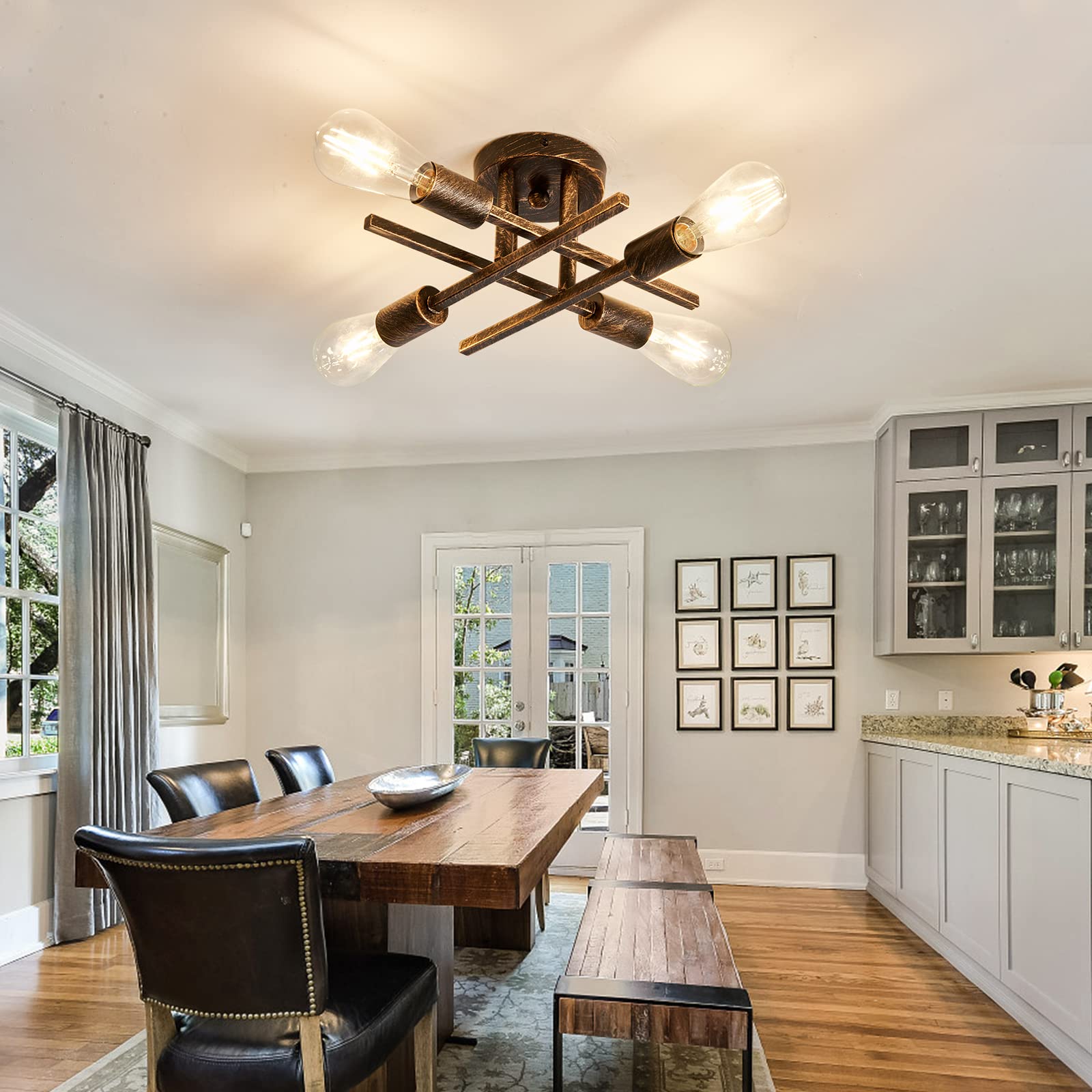 ZGLAOJT4 Light Ceiling Light Fixture,Modern Semi Flush Mount Ceiling Light,Bronze Ceiling Lighting for Kitchen Farmhouse Bedroom Dining Room Study Living Room.