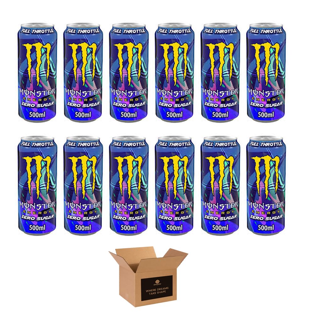 Monster Energy Drink Flavours | Juiced, Zero Sugar, Ultra, Monarch, Fiesta Mango, Strawberry Dreams, VR46, Punch | High Caffeine Sports Energy Drink | 500ml (Pack 12, Zero Sugar Full Throttle)