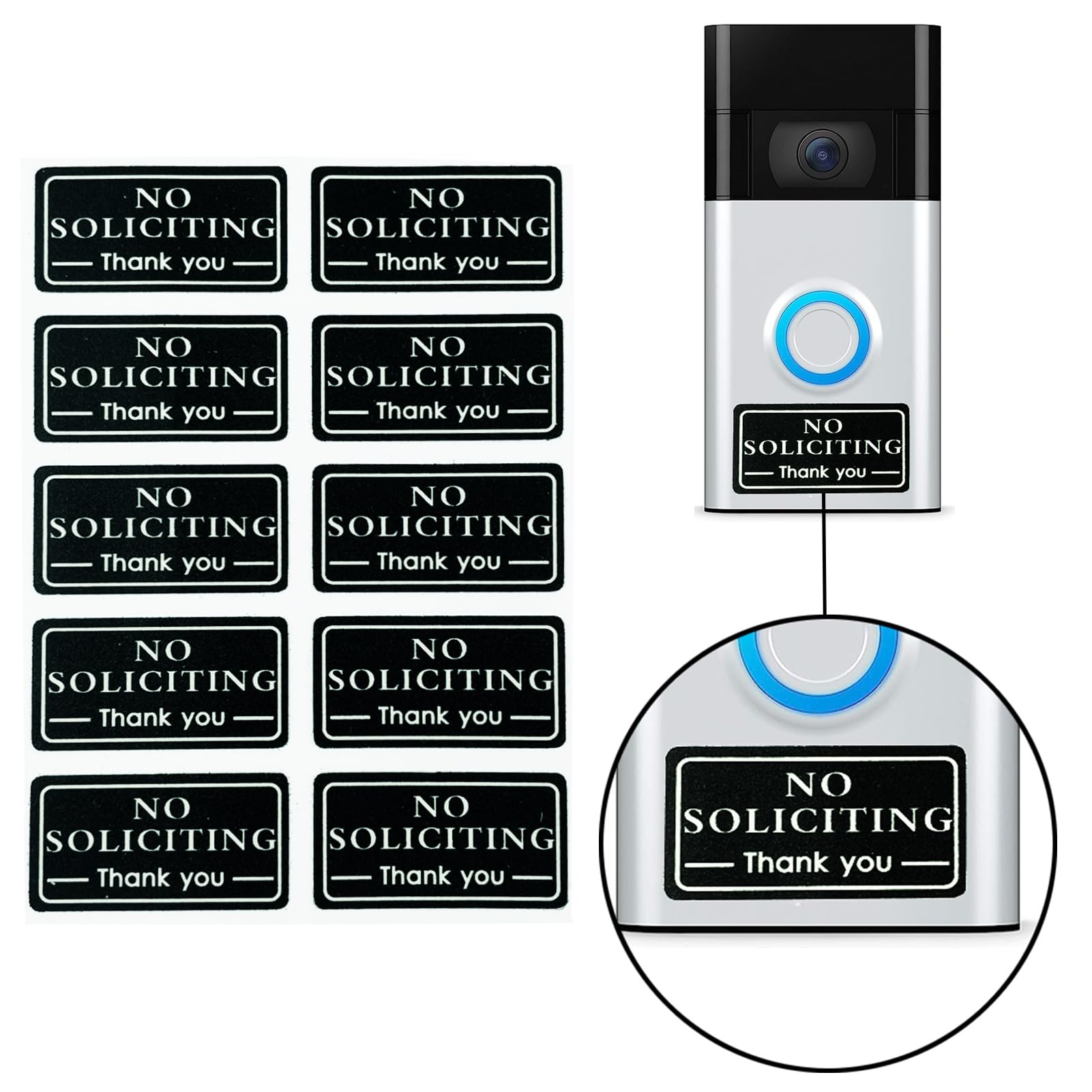 EMiEN Small No Soliciting Sign For House, 10PCS Tiny Waterproof No Soliciting Sticker With Glow In The Dark, Perfect Size For Ring Doorbell Video