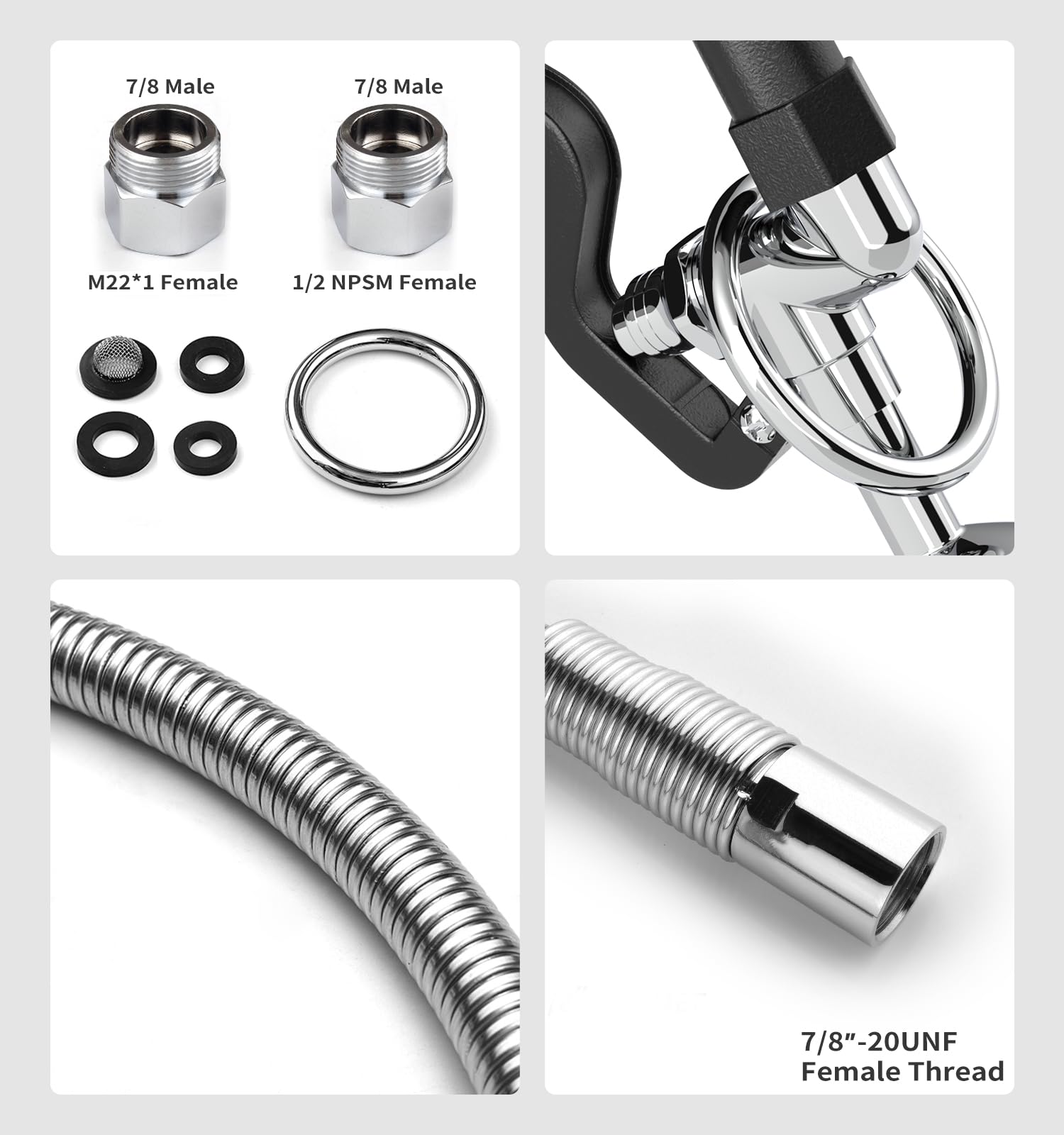 Pulverizador comercial para fregadero con manguera de acero inoxidable de 45 pulgadas, pulverizador de preenjuague de 1.42 GPM, spray de platos de alta presión para uso en restaurantes