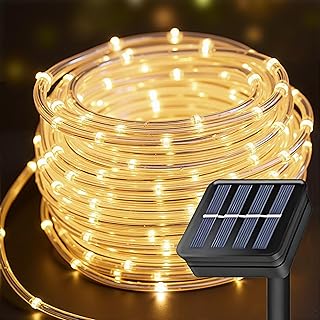 Solar Rope Lights, 66 Feet 200 LED 8 Modes Solar Rope String Lights Outdoor Fairy Lights Rope Waterproof Tube Lights with ...