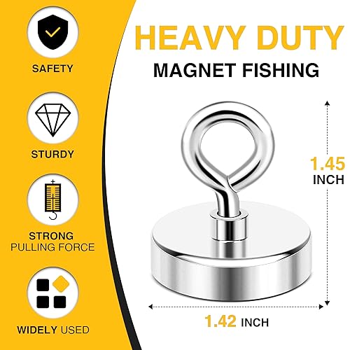 Miniatura 2 de DIYMAG Imanes de pesca de neodimio, imán de tierras raras con fuerza de tracción de 150 libras con agujero avellanado diámetro de 1.42 pulgadas